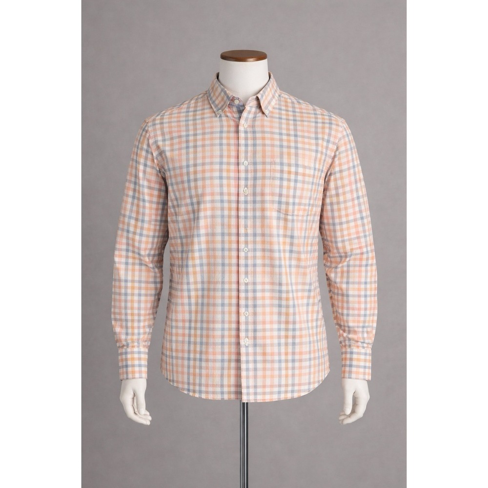 Tommy Bahama Shirt Mens Large Orange Blue Gingham Check Island Crafted Flip Cuff